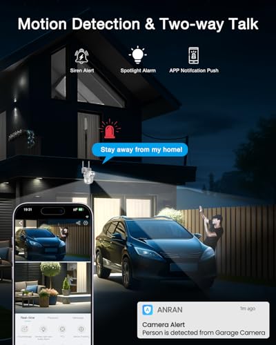 ANRAN 2 Pack Dual-Lens Solar Security Camera Wireless Outdoor - 3MP Fixed Wide-Angle + PTZ 360° View, Home Security Camera with Color Night Vision, 2-Way Talk, PIR Motion Detection - Image 7