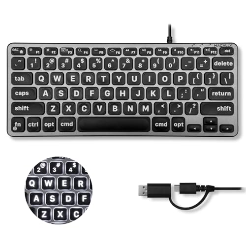 Macally Large Print Keyboard for Mac (Dual USB-C & USB-A) – Backlit Small Wired Keyboard, Compact Mini USB Keyboard with Quiet Scissor Switch Keys, Compatible with MacBook Air & Mac mini - Image 2
