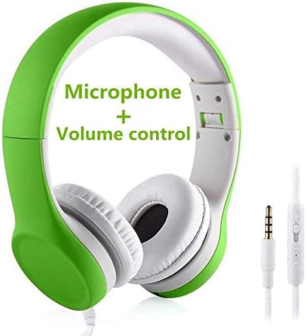 Kids Headphones, Two Audio Port for Sharing, Headphones for kids with mic & Volume Limiting, Baby Children Toddlers Boys Girls Laptop Tablet Class travel school use（green