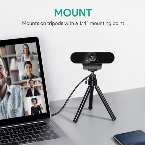 1080p Webcam with Dual Stereo Microphones & Privacy Cover, Full HD USB Desktop Web Computer Camera with Auto Light Correction for Video Conferences, Compatible with Windows & Mac, PC & Laptop