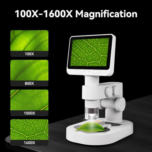 Digital Microscope 1600x, 4.0 Inch Portable Electronic Coin Microscope with 8 Adjustable LED Lights for Adults