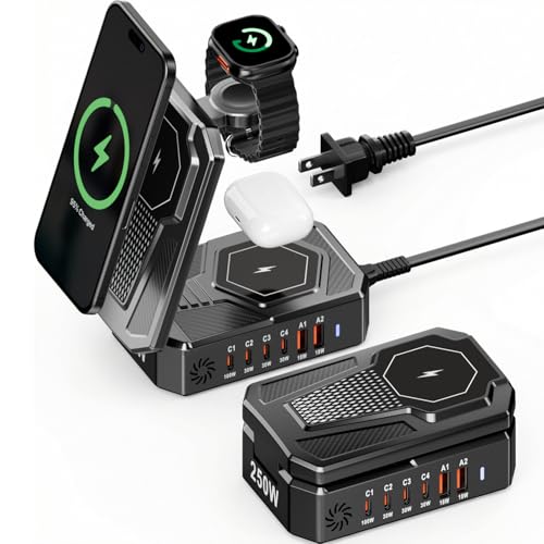 250W Foldable Wireless Charging Station for Multiple Devices Apple,