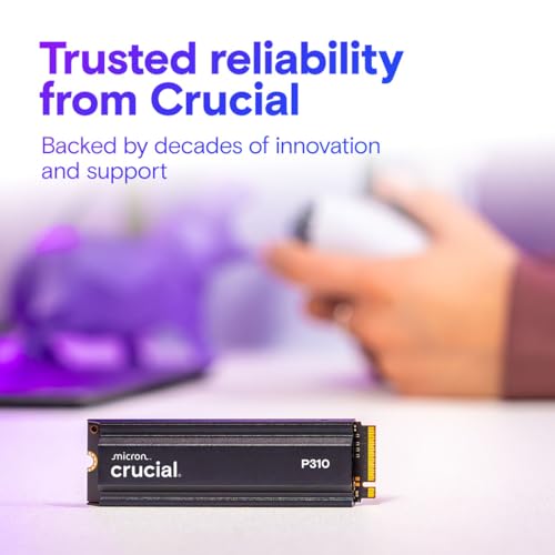Crucial P310 2280 1TB PCIe Gen4 NVMe Gaming PS5 SSD with Heatsink, Up to 7,100MB/s, PlayStation5, Laptop & Desktop (PC) Compatible, Solid State Drive - CT1000P310SSD5-01