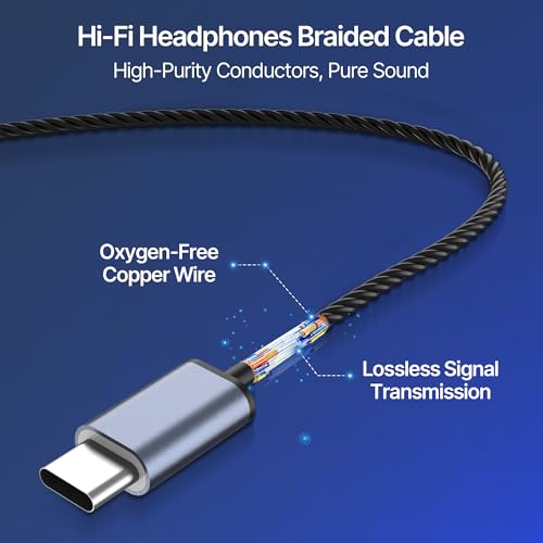 MORMOQUE EP09 Hi-Fi Stereo USB C Headphones,Type C in-Ear Wired Earbuds with Deep Bass and Built-in Mic,Noise Isolation Earphones with 4.9 ft Long Cord for Music Lovers,Podcasts and Calls