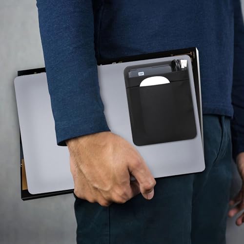Lacdo Portable External Hard Drive Carrying Case, Hard Drive Holder for Laptop, 2-Pocket Adhesive Pouch Stick on Holder, Fit 2.5" Seagate, WD, Toshiba External HDD, SSD, Cable, Magic Mouse, Black