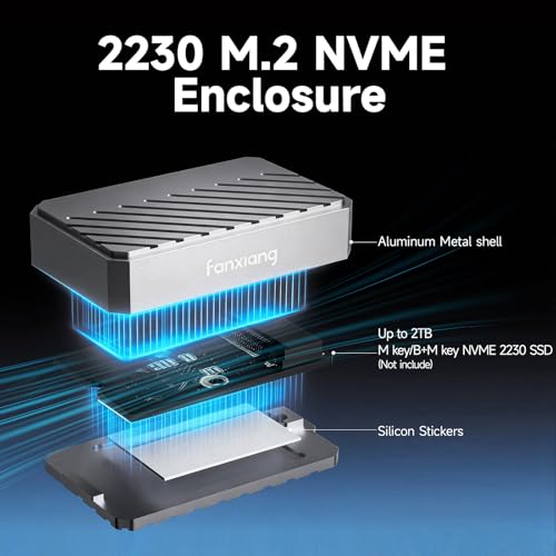 fanxiang SSD Enclosure, M.2 NVMe PCIe to USB C Adapter/Reader, USB 3.2 Gen 2 (10 Gbps), Solid State Drive External Enclosure for 2230 NVMe SSDs, Supports M and B&M Keys, MP88