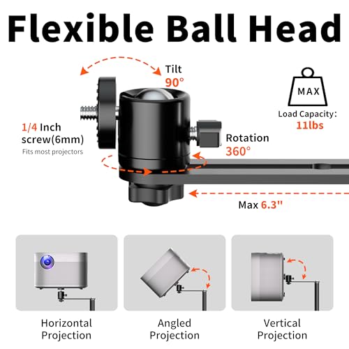 XINLEI Projector Stand, 2-in-1 Mini Projector Mount Bracket 360°Swivel, Height Adjustable, Compatible with Home Office Video Camera, PR002FP