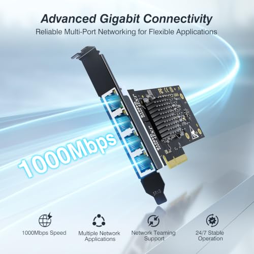 4 Port Gigabit PCIe RJ45 Network Card with Intel I350-T4 Controller