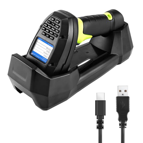 2D Wireless Barcode Scanner, Portable Inventory Scanner & Data Collector with 2.0 Inch LCD Screen and 2.4G Wireless Dongle Built in Stand for Warehouse, Express, Library,Pharmacy,Supermarket