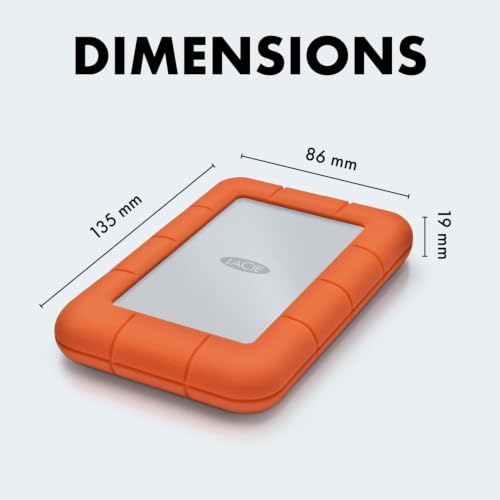 LaCie Rugged USB-C, 1TB, Portable External Hard Drive, Drop, Shock, Dust, Rain Resistant, for Mac & PC (STFR1000800)
