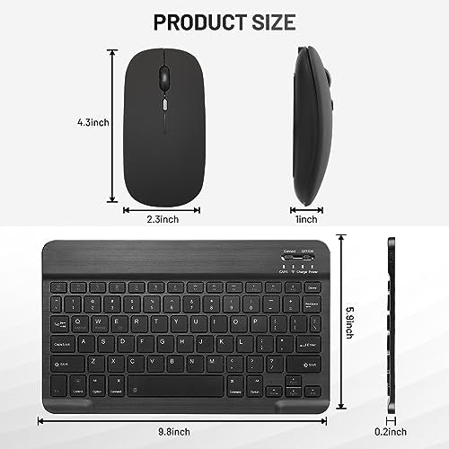 Ultra-Slim Bluetooth Keyboard Portable Mini Wireless Keyboard Rechargeable for Apple iPad iPhone Samsung Tablet Phone Smartphone iOS Android Windows (10 inch Black)