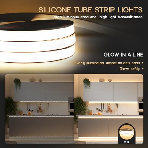 LED Strip Lights Warm White 3000K,32.8ft 110-120V Neon Rope Lights,Flexible Silicone Outdoor Waterproof Neon Strip Lights for Bedroom,Mirror,Kitchen Cabinet, Living Room,Halloween Decor