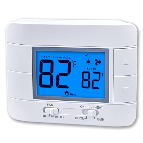 Thermostat Non Programmable Heat Pump Thermostat for House 2H/1C, with Large LCD Display of Room Temperature and Humidity