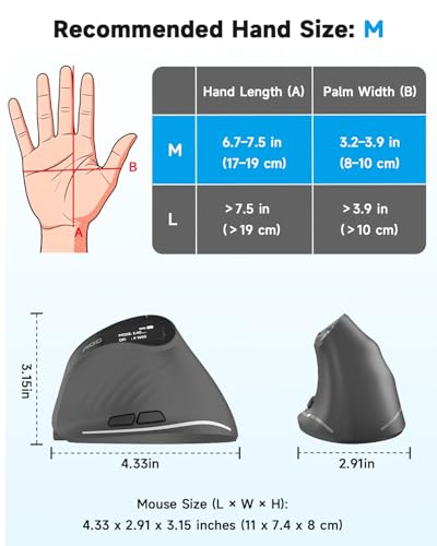 AOC Ergonomic Mouse, 2.4GHz Wireless Bluetooth Vertical Mouse, Rechargeable - Image 4