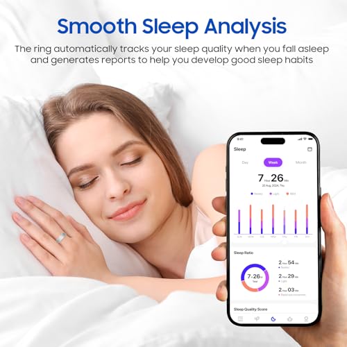 Smart Health Ring, Featuring Stress and Sleep Monitoring Functions, Compatible with iOS and Android,Waterproof Fitness Tracker for Women & Men, No Subscription Fee. (Silver, 9)
