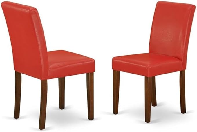 East West Furniture 1NDAB3-MAH-72 3 Piece Dining Set Contains a Rectangle Dining Room Table with Dropleaf and 2 FireBrick Red Faux Leather Upholstered Chairs, 30x48 Inch, Mahogany