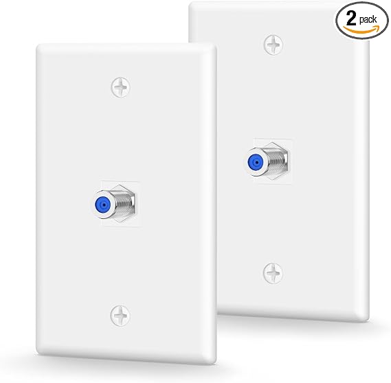 VCE Coax Wall Plate UL Listed, 3GHz Coaxial Cable Outlet, White 2-Pack