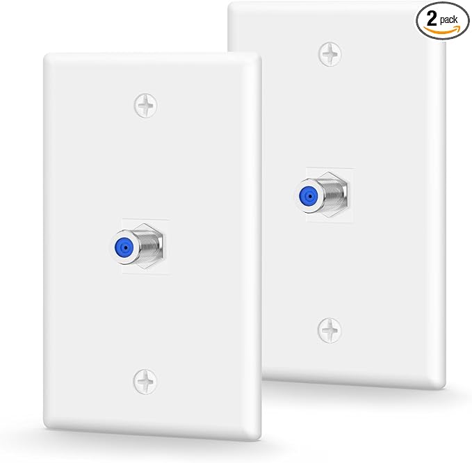 VCE Coax Wall Plate UL Listed, 3GHz Coaxial Cable Outlet, White 2-Pack