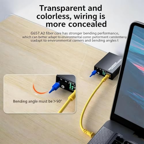 SC-SC UPC Single Mode Invisible Flat Fiber Optic Cable 20M, Insertion Loss ≤0.3dB, Return Loss ≥50dB Ultra Thin Wall Hidden FTTH Internet Cord with 20Pcs Clear No-Drill Adhesive Cable Clips