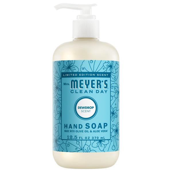 Mrs. MEYER'S Clean Day Dewdrop Scent Variety Pack, 1 Room Freshener 8 Fl Oz, 1 Liquid Dish Soap 16 Fl Oz, 1 Liquid Hand Soap 12.5 Fl Oz, 1 Multi-surface Cleaner 16 Fl Oz, Dewdrop, 1 CT