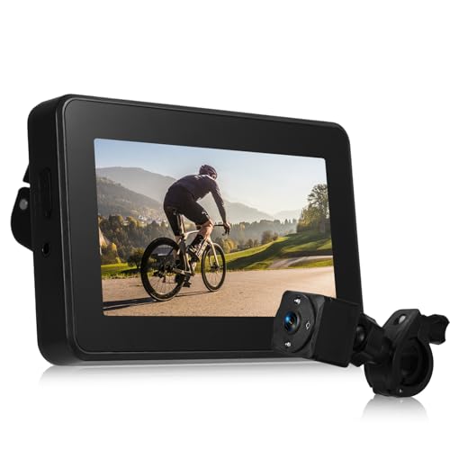 Handlebar Bike Camera Mirror, with 4.3'' Monitor 1080P 110° Wide Angle 360° Adjustable Bracket Rechargeable Rear View Camera, Bicycle Rear View Camera