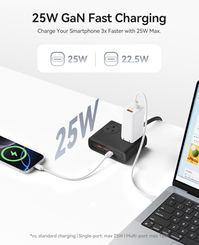 ORICO 25W GaN Power Strip with USB Ports, 8-in-1 Charging Station