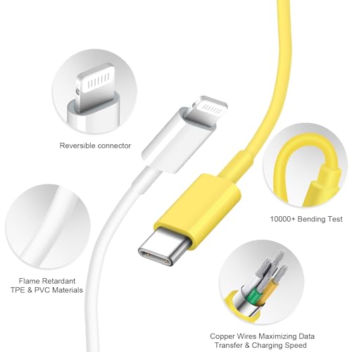 iPhone Charger Fast Charging 10FT 20W USB C Charger Block Super Fast Charger Cable Compatible with iPhone14/14 Pro Max/13/13Pro/12/12 Pro/11,iPad(Yellow - Image 4