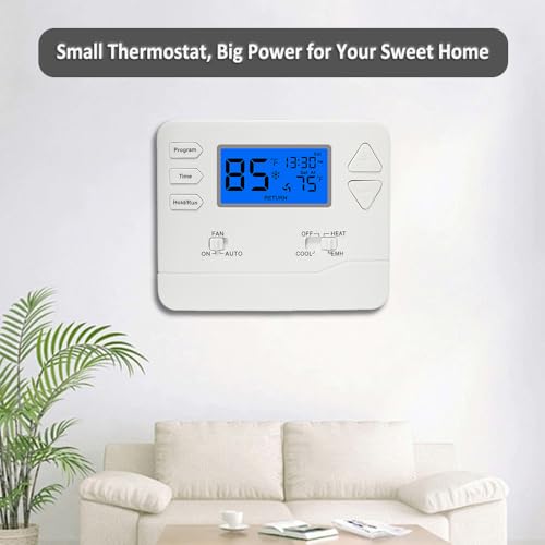 Thermostat for Heat Pump,Programmable Thermostat for Home,Single-Stage Systems,2 Heat/1 Cool Heat Pump Or 1 Heat/1 Cool,Easy DIY Install,Blue Backlight