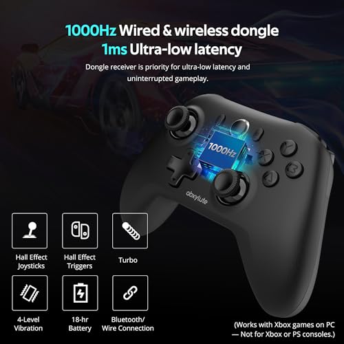 abxylute C6 Wireless PC Controller, Bluetooth Game Controller -1000Hz Polling Rate- Hall Effect Joystick for Windows PC, Switch 1&2, Steam Deck, Android TV/Mobile, iOS, MAC &Tesla Vibration Turbo Lightweight