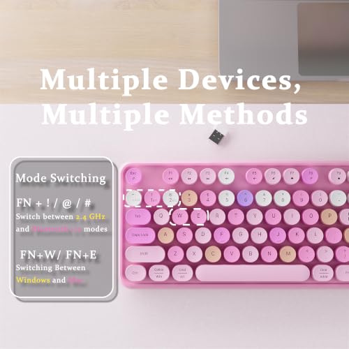 Colorful Wireless Bluetooth Keyboard (Pink Colorful)