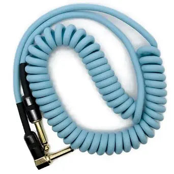 Aestivate 10ft/3m Coiled Guitar Cable L-S Coil Electric Instrument Cable Curly Instrument Cable Stretchable 1/4 inch Right Angle to Straight(Light Blue)