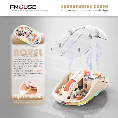 FMOUSE Transparent Wireless Mouse, Tri-Mode Bluetooth & 2.4GHz, Cream