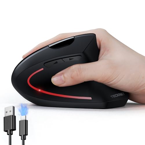 TECKNET Wireless Ergonomic Mouse, Vertical Computer Mouse for Wrist Comfort, Rechargeable Optical Mouse with Adjustable DPI（4800）, Silent Click, 6 Buttons, USB Receiver for Laptop, Desktop, PC, Mac
