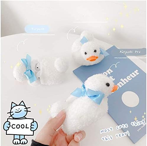 Yatchen Plush Case Compatible with AirPods Pro, Creative Cute 3D Cartoon Fur Duck Design Funny for AirPods Cover Case with Keychain Protective Case for AirPods Pro Duck White
