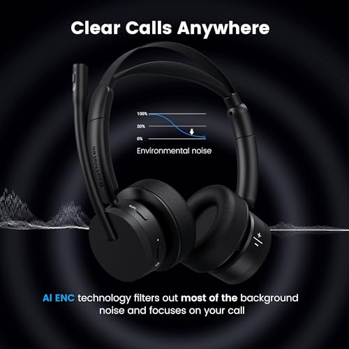 Wireless Headset with Mic for Work, Bluetooth Headset with Noise Cancelling