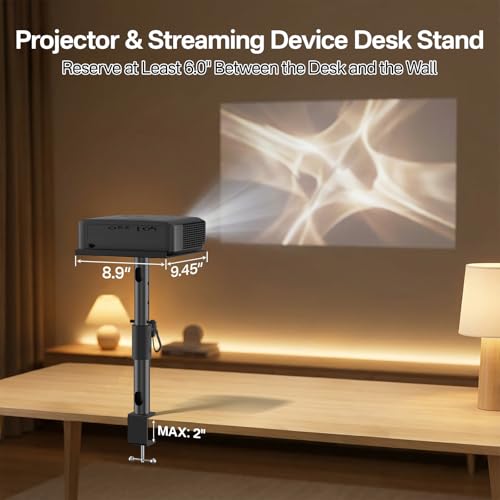 Height/Tilt/Swivel Adjustable Desktop Projector Stand Table for Aurzen Nebula XGIMI VANKYO Jinhoo AuKing Epson and Most Projectors - Desk Projector Stand Clamp on Desktop Wr Headphone Holder, Single