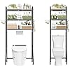 Simple Trending Expandable Over The Toilet Storage Rack, Metal 3 Tier Bathroom Organizer Shelf with Paper Holder and 3 Hooks, Black