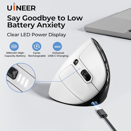 Uineer Ergonomic Wireless Vertical Mouse, 3-Mode Bluetooth 5.0/4.0 & 2.4GHz
