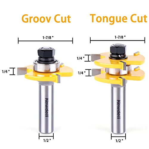 Newdeli 5Pcs Cabinet Door Router Bit Set 1/2" Shank Raised Panel Router Bits Tongue and Groove Router Bit Set Ogee Rail and Stile Router Bits Cabinet Making Tools