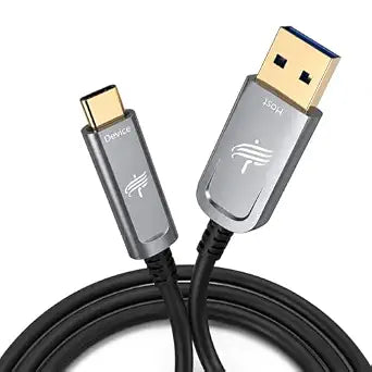 Fiber Optic USB A to USB C Cable 50ft 10Gbps Active Optical