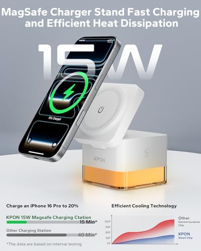 KPON for iPhone Nightstand Charging Station, 3in1 Wireless Charger Stand