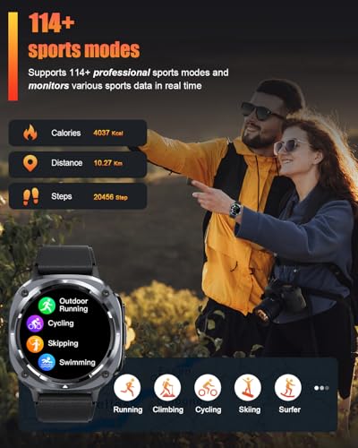 Military Smart Watches for Men(Answer/Make Calls), 1.39" HD Fitness Watch, 24/7 Heart Rate Sleep Monitor, Smart Watch for Men,114+ Sport Modes, IP68 Waterproof Smartwatch for Android iOS, 30Day, Black