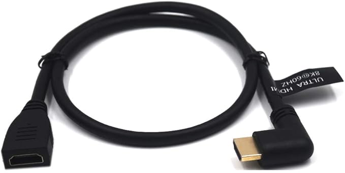 2 Feet 48Gbps HDMI 8K@60Hz Extension Ultra HD Cable, Straight Female to Right Angle Male HDMI 2.1 Extender High Speed Shield Cord for Xbox TV PS4 PS5 Switch, Support 4K@120Hz, 3D Dynamic HDR