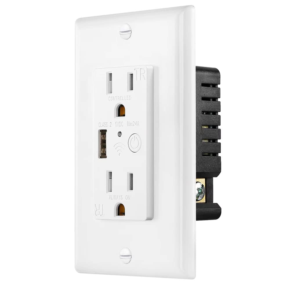 Zigbee Wall Outlet with USB | One Controlled | One Always On | Compatibile with Google Assistant and Alexa (Class 2 USB)