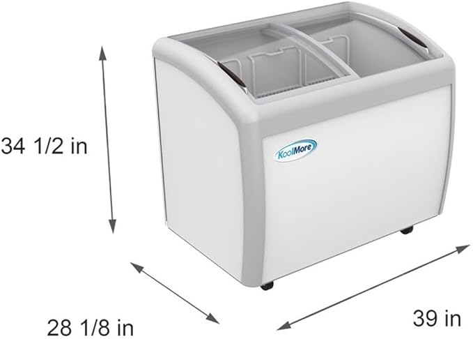 KoolMore - MCF-9C Commercial Ice Cream Freezer Display Case, Glass Top Chest Freezer with 3 Storage Baskets and Sliding Lid, Large 9 cu. ft. Capacity, White