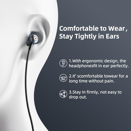 Wired Earbuds with Noise Isolating Fit, Deep Bass Stereo Wired Earphones, 3.5mm Jack Plug in Headphones with in-Line Mic for Clear Calls, Compatible with PC, Laptop, Gaming