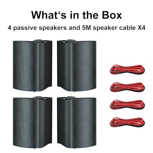 STUDIOFINIX 5.25 Inch 600W Passive Indoor Outdoor Speakers Wired Waterproof, Wall Mount Speakers for Patio Garage Home,2 Pairs (Black)