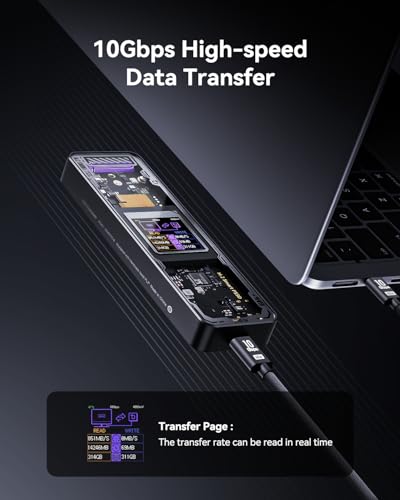 DOCKCASE Explorer Edition M.2 NVMe SSD Enclosure,Support 10s PLP Prevents Write Data Loss,USB 3.2 Gen 2 Type-C (10 Gbps), fits NVMe PCIe,Size 2230/2242/2260/2280,Support M-Key B+M Key UASP