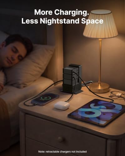 Gitryin Tower Charging Station for Nightstand, 120W Retractable Charger