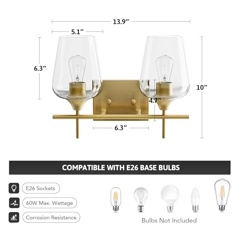 VONLUCE 2 Light Bathroom Vanity Light Fixture,Brushed Gold